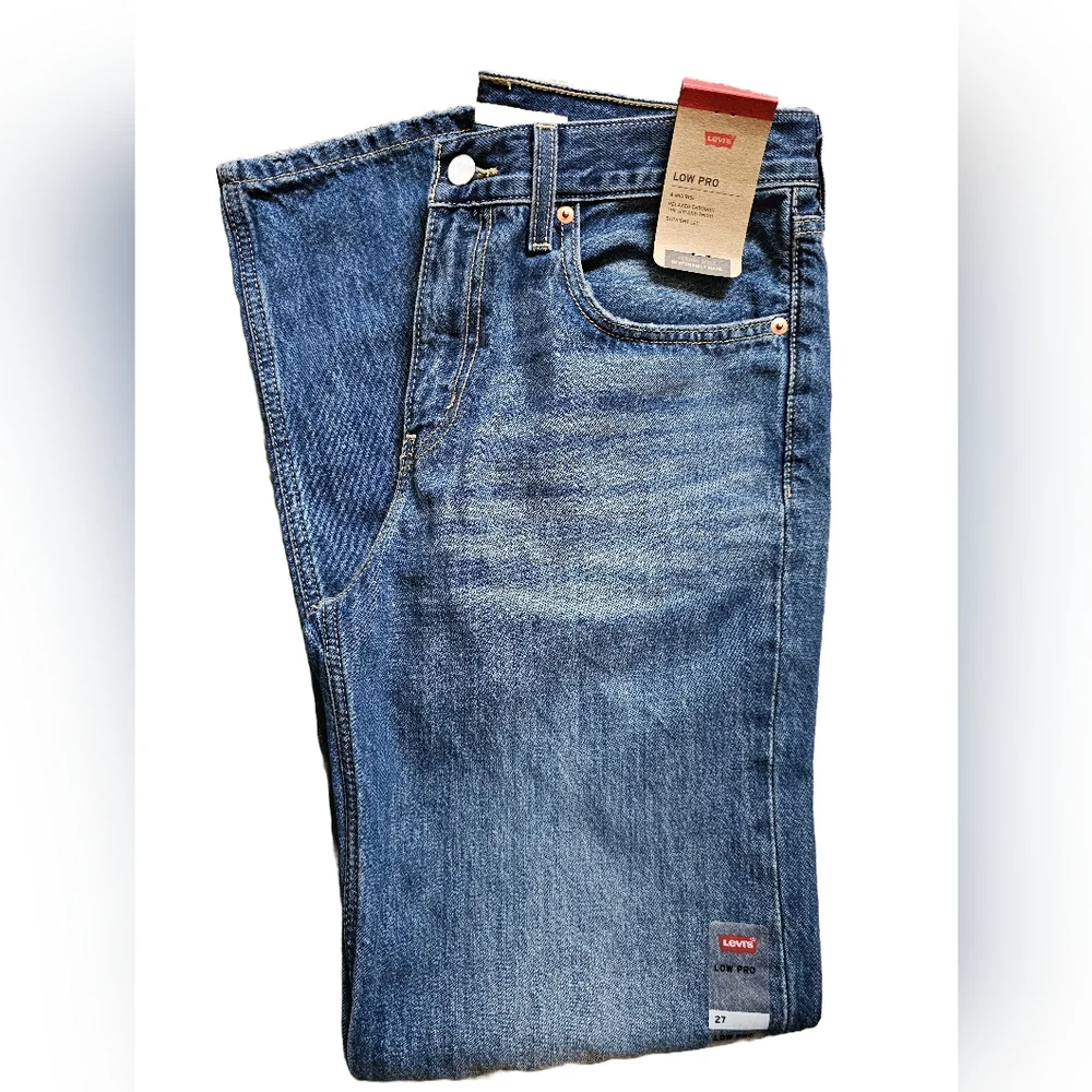 Levi's Low Pro Straight New With Tags Women's Blue Distressed Jeans Size 27 - Picture 5 of 7